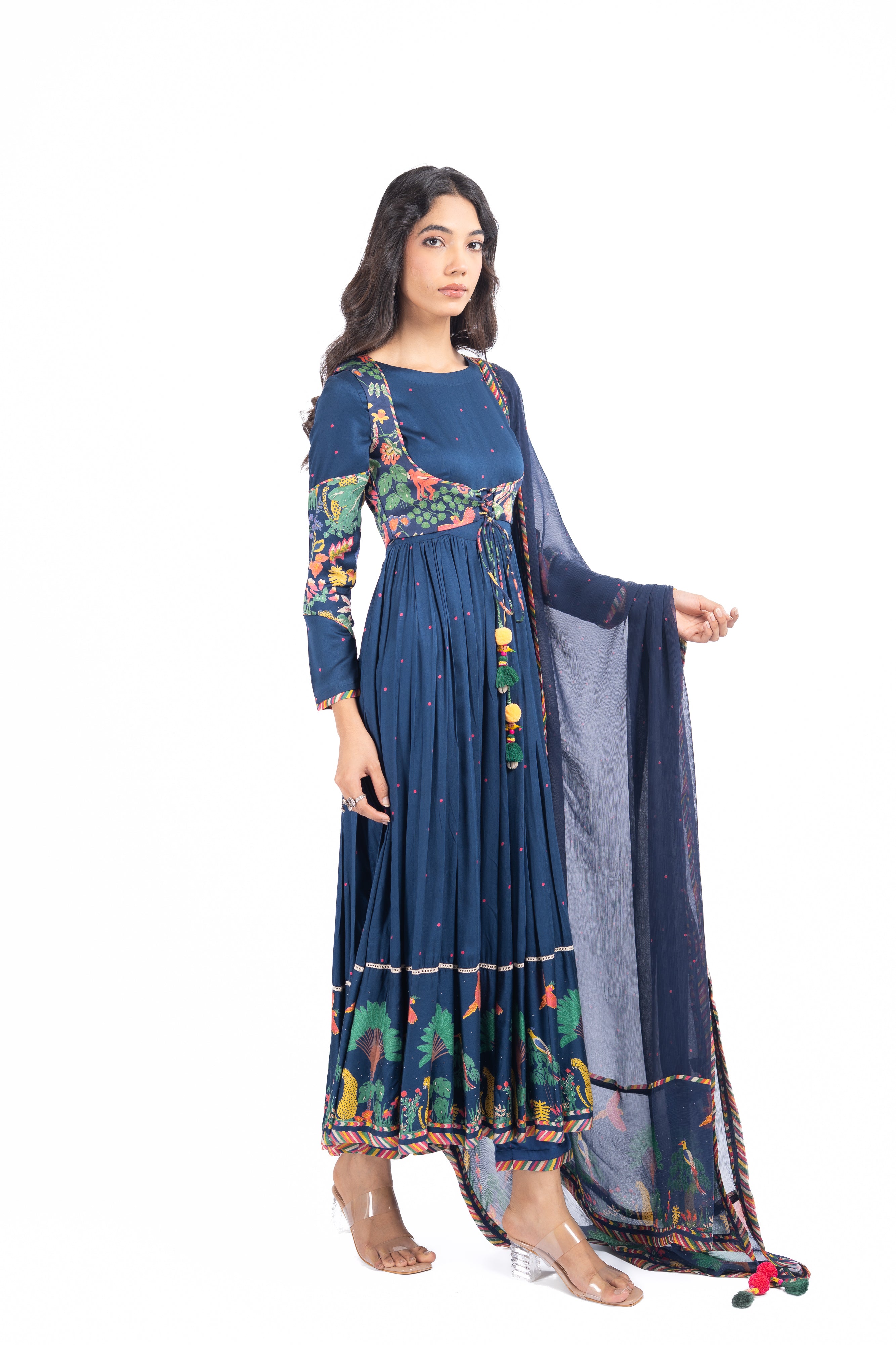 WOMEN'S BLUE MODAL SATIN KAINAAT ANARKALI SET