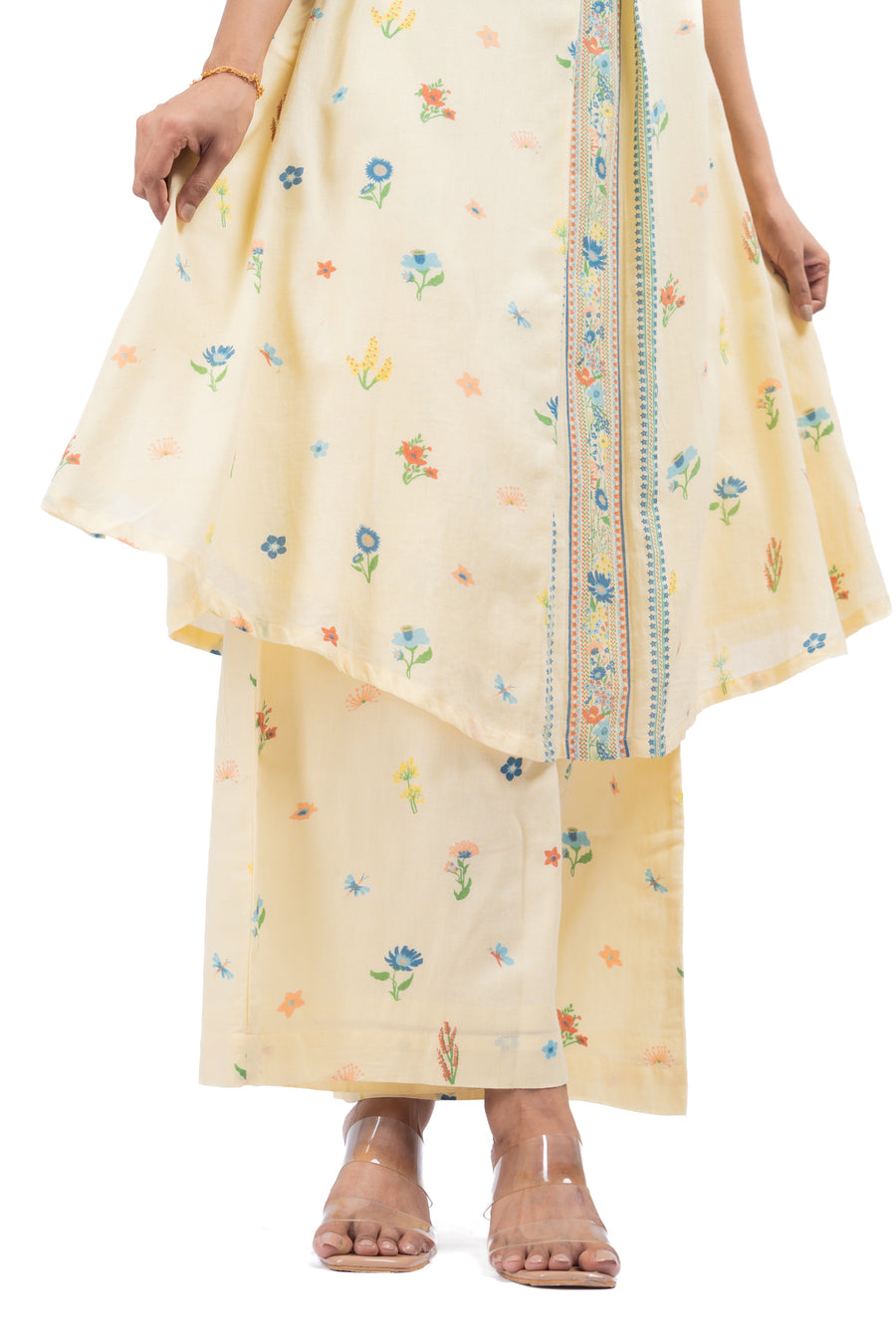 WOMEN'S PASTEL YELLOW COTTON MOSS BLISS CO-ORD SET