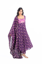 WOMEN'S PURPLE GEORGETTE JINAL ANARKALI SET