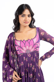 WOMEN'S PURPLE GEORGETTE JINAL ANARKALI KURTA