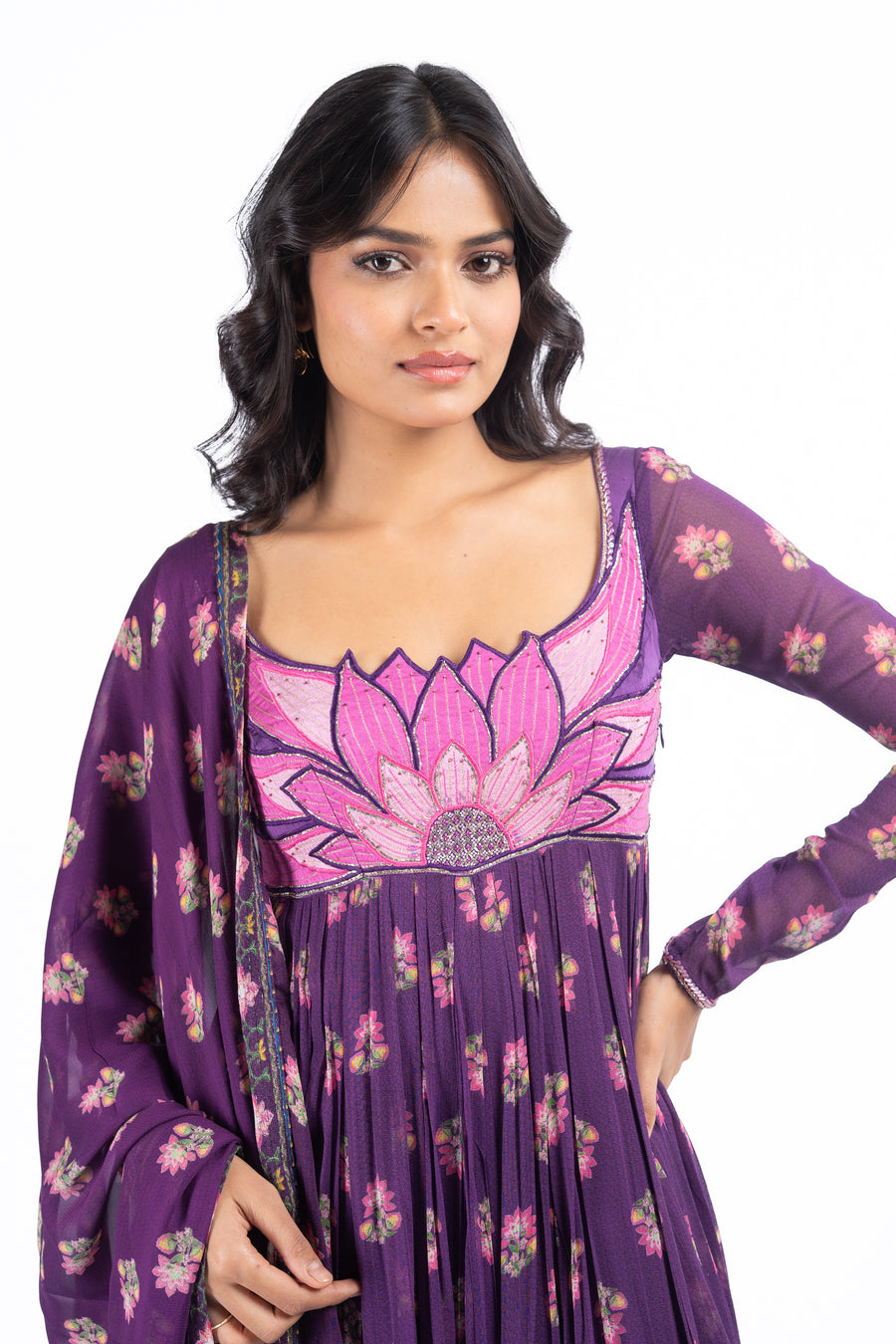 WOMEN'S PURPLE GEORGETTE JINAL ANARKALI KURTA