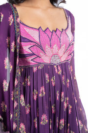 WOMEN'S PURPLE GEORGETTE JINAL ANARKALI SET