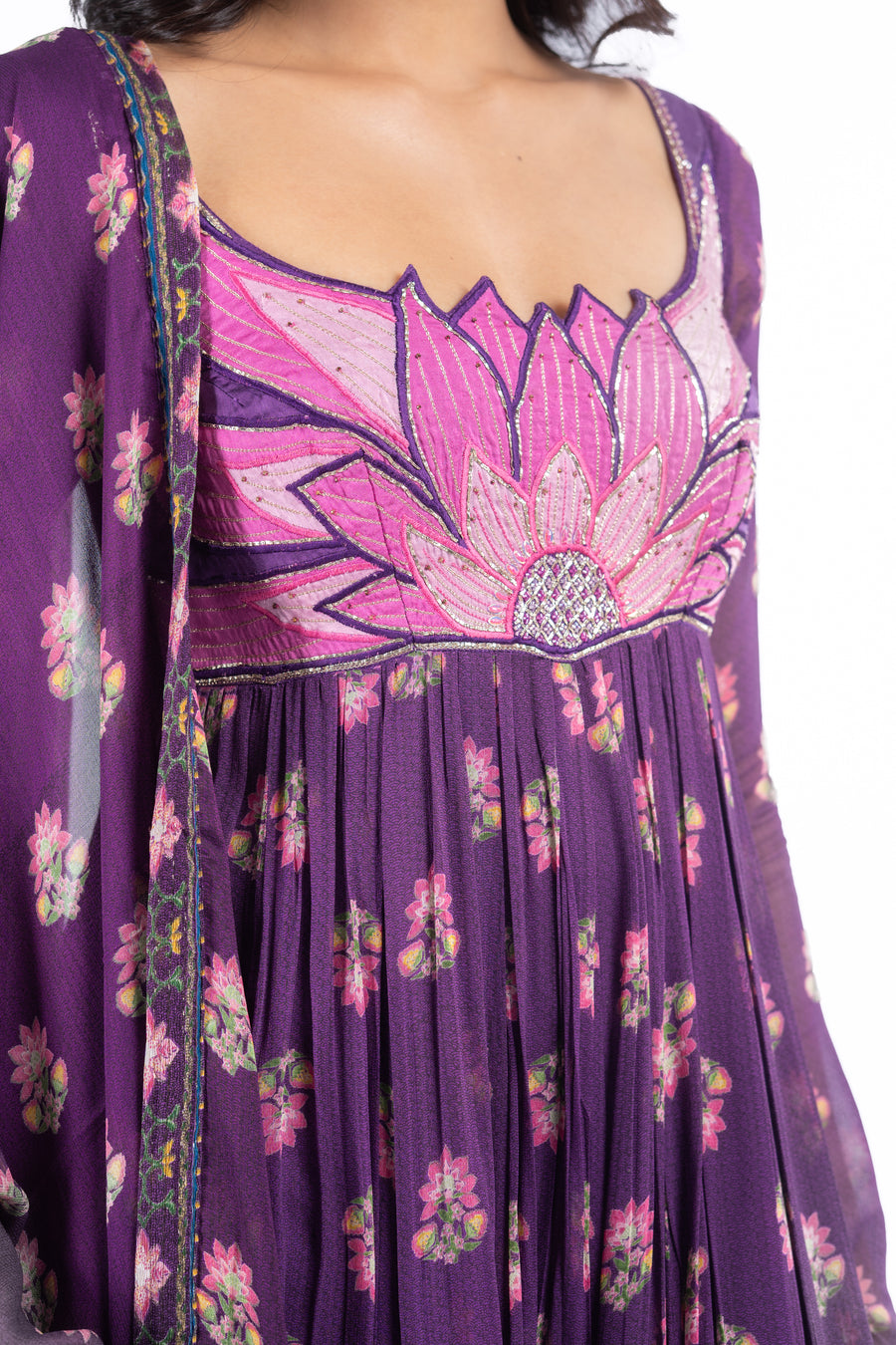 WOMEN'S PURPLE GEORGETTE JINAL ANARKALI SET