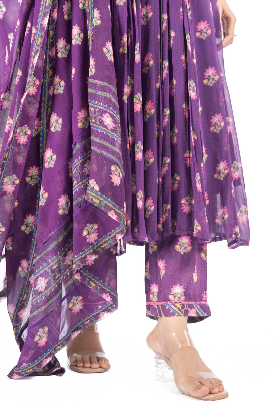 WOMEN'S PURPLE GEORGETTE JINAL ANARKALI SET