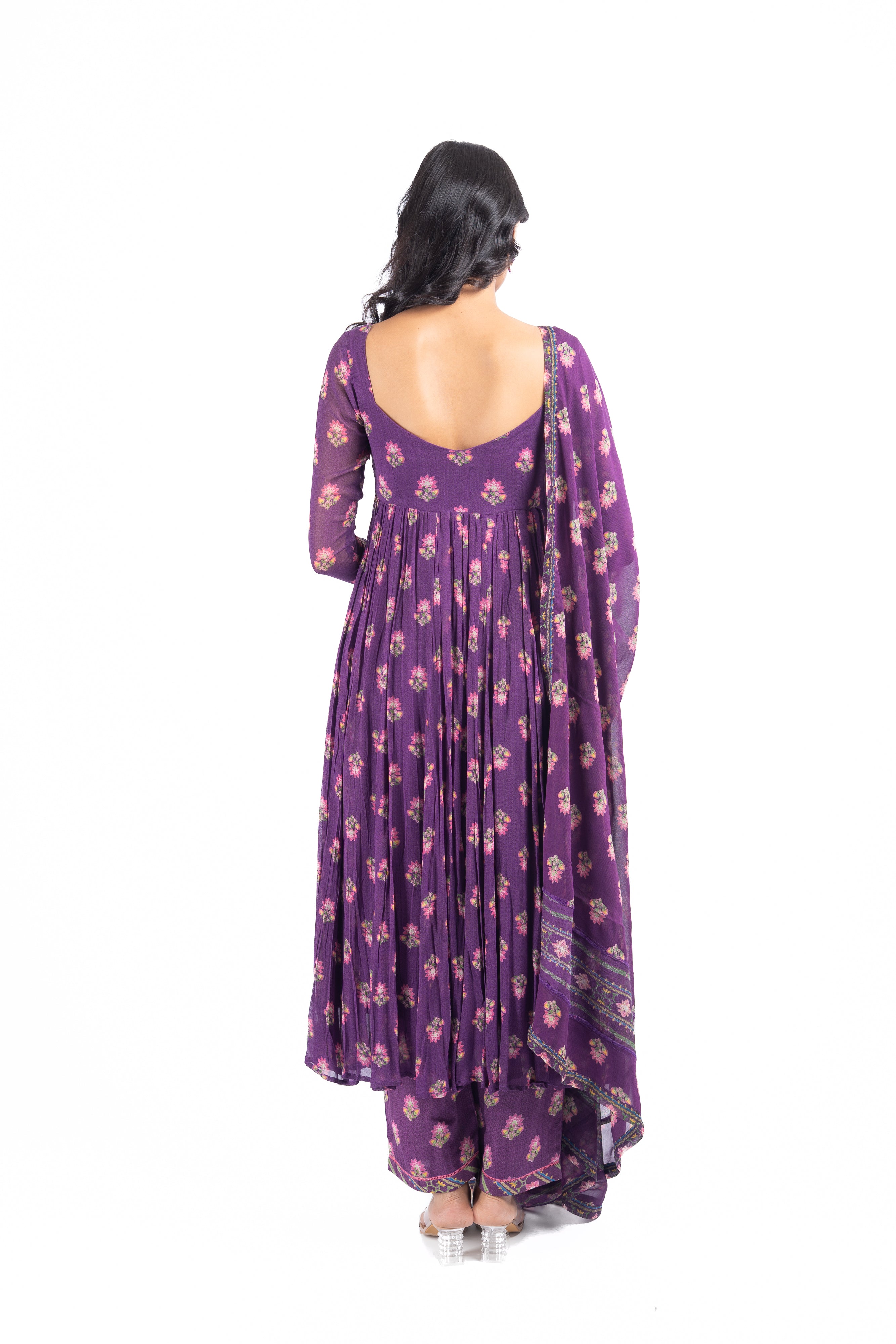 WOMEN'S PURPLE GEORGETTE JINAL ANARKALI SET