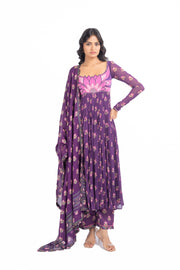 WOMEN'S PURPLE GEORGETTE JINAL ANARKALI SET