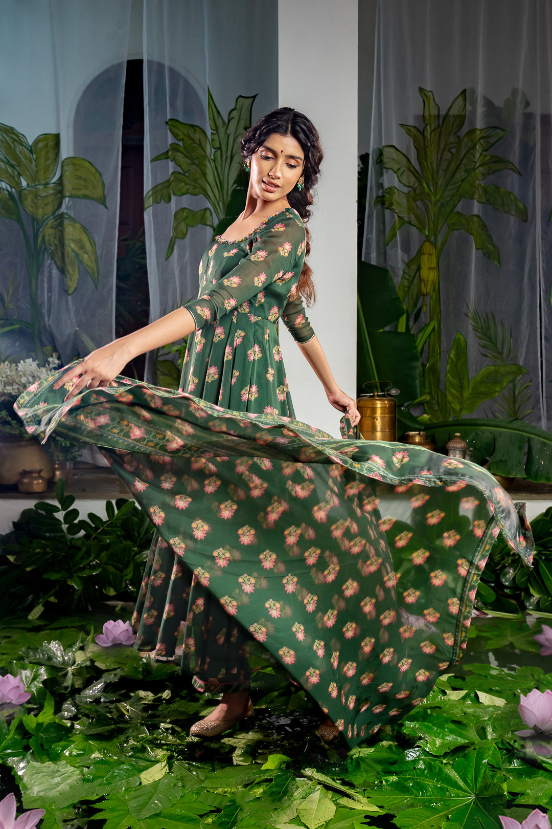 WOMEN'S GREEN MODAL SATIN ANSHIKA ANARKALI SET
