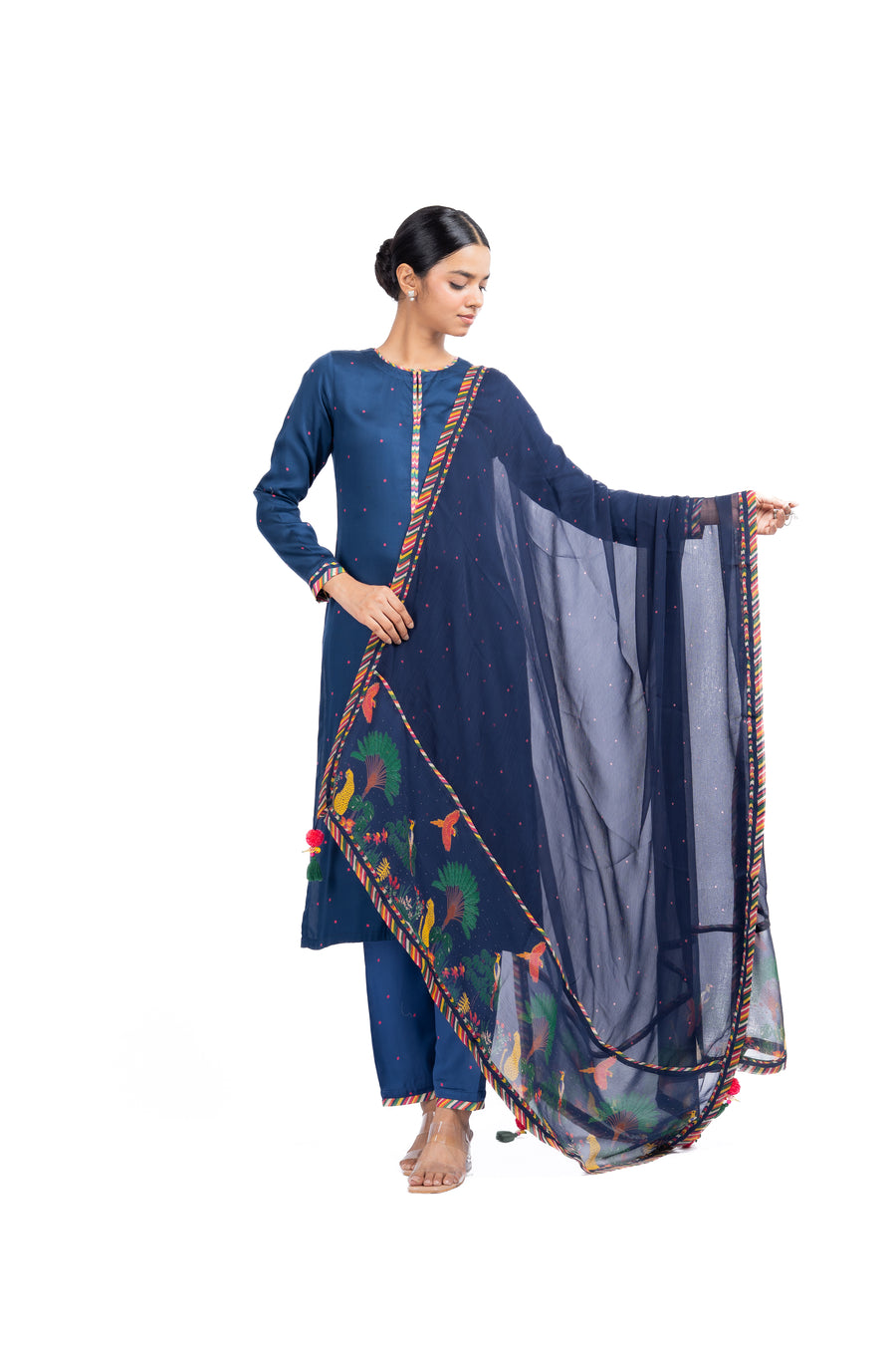 WOMEN'S BLUE MODAL SATIN JUGNU KURTA SET