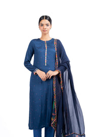 WOMEN'S BLUE MODAL SATIN JUGNU KURTA SET