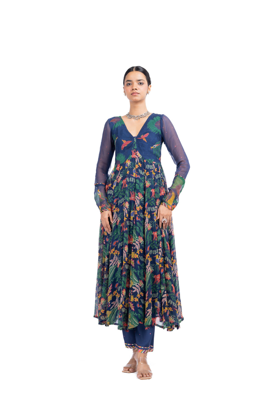 WOMEN'S BLUE CHIFFON KANAN ANARKALI SET