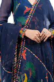 WOMEN'S BLUE CHIFFON KANAN ANARKALI SET
