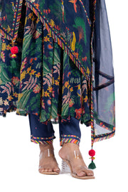 WOMEN'S BLUE CHIFFON KANAN ANARKALI SET