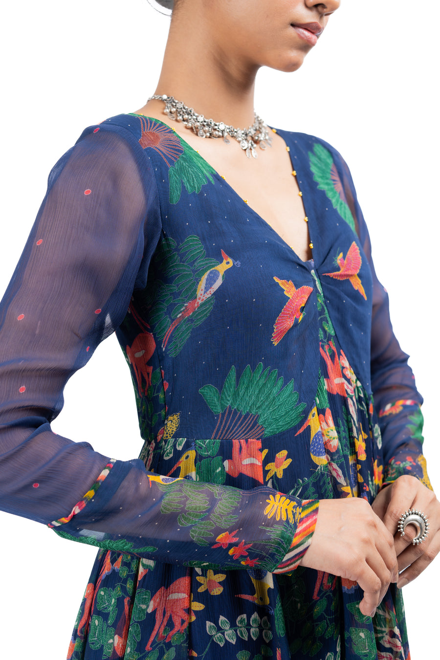 WOMEN'S BLUE CHIFFON KANAN ANARKALI SET