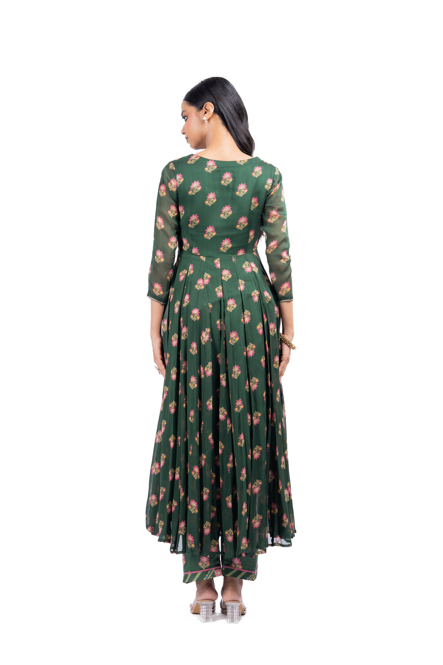 WOMEN'S GREEN MODAL SATIN ANSHIKA ANARKALI SET