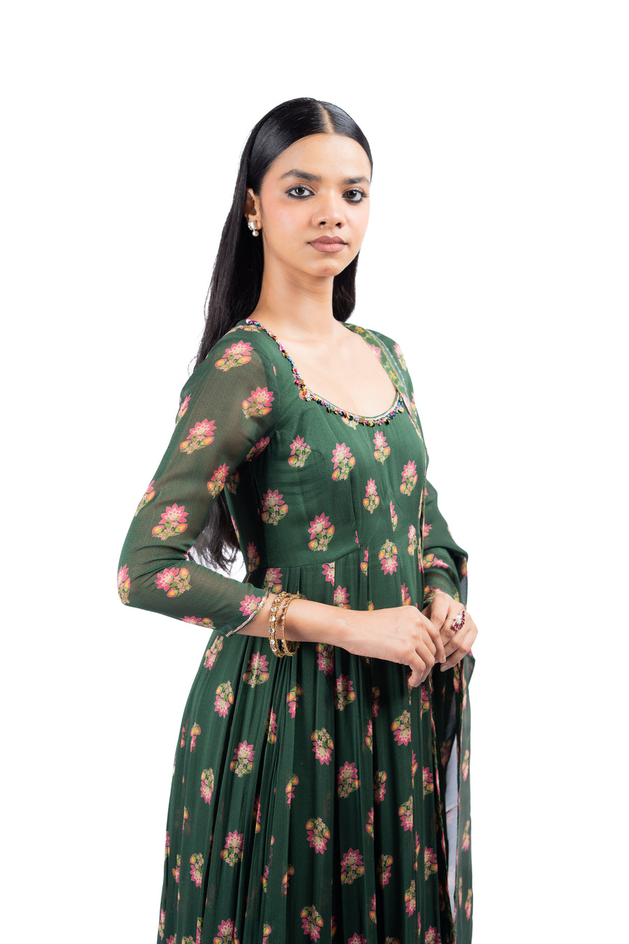 WOMEN'S GREEN GEORGETTE  ANSHIKA ANARKALI KURTA