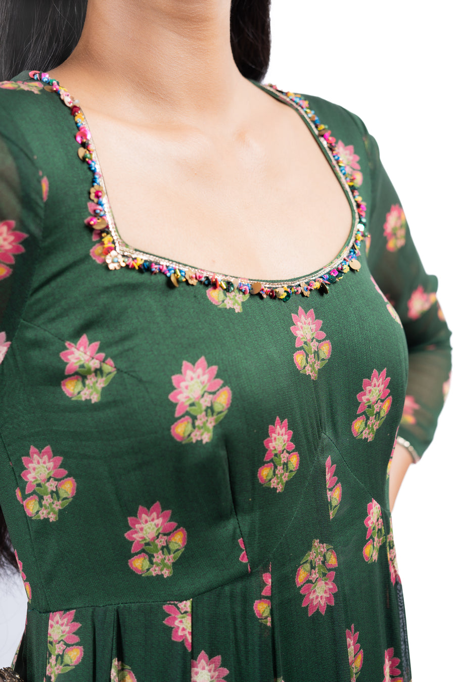 WOMEN'S GREEN MODAL SATIN ANSHIKA ANARKALI SET