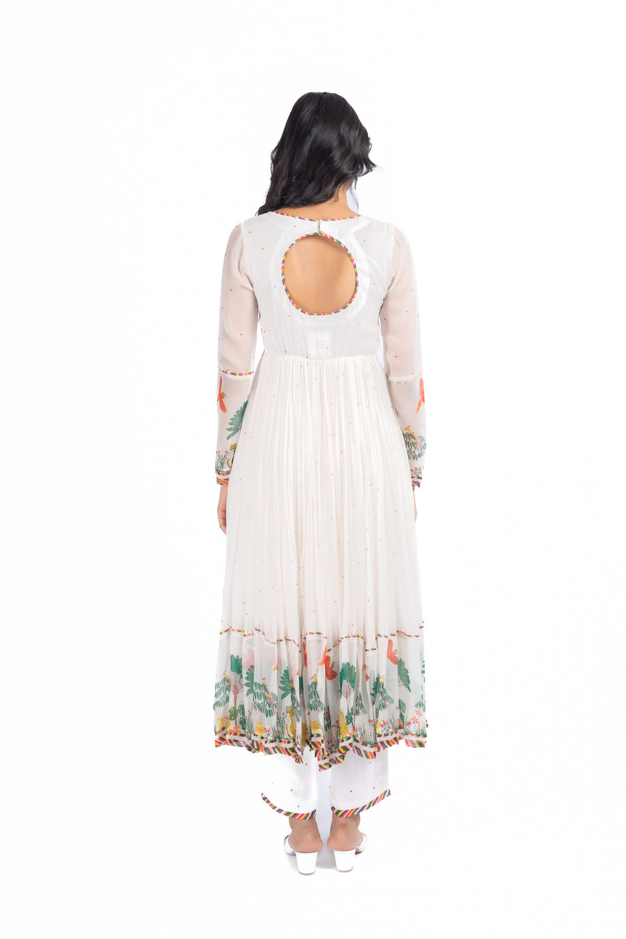 WOMEN'S WHITE CHIFFON NOORI ANARKALI SET