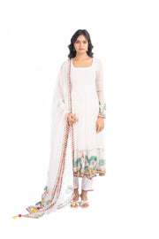 WOMEN'S WHITE CHIFFON NOORI ANARKALI SET