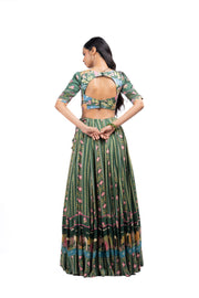 WOMEN'S GREEN COTTON PADMA LEHENGA SET