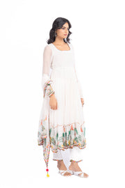 WOMEN'S WHITE CHIFFON NOORI ANARKALI SET