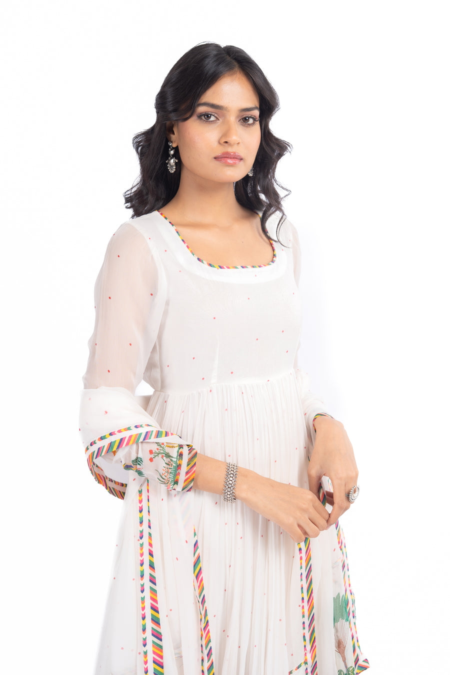 WOMEN'S WHITE CHIFFON NOORI ANARKALI SET