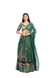 WOMEN'S GREEN COTTON PADMA LEHENGA SET