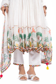 WOMEN'S WHITE CHIFFON NOORI ANARKALI SET
