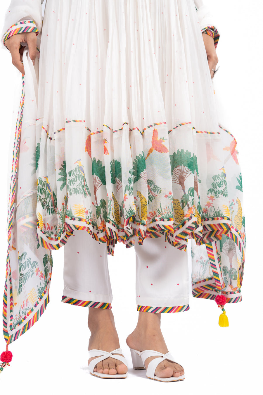 WOMEN'S WHITE CHIFFON NOORI ANARKALI SET