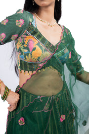 WOMEN'S GREEN COTTON PADMA LEHENGA SET
