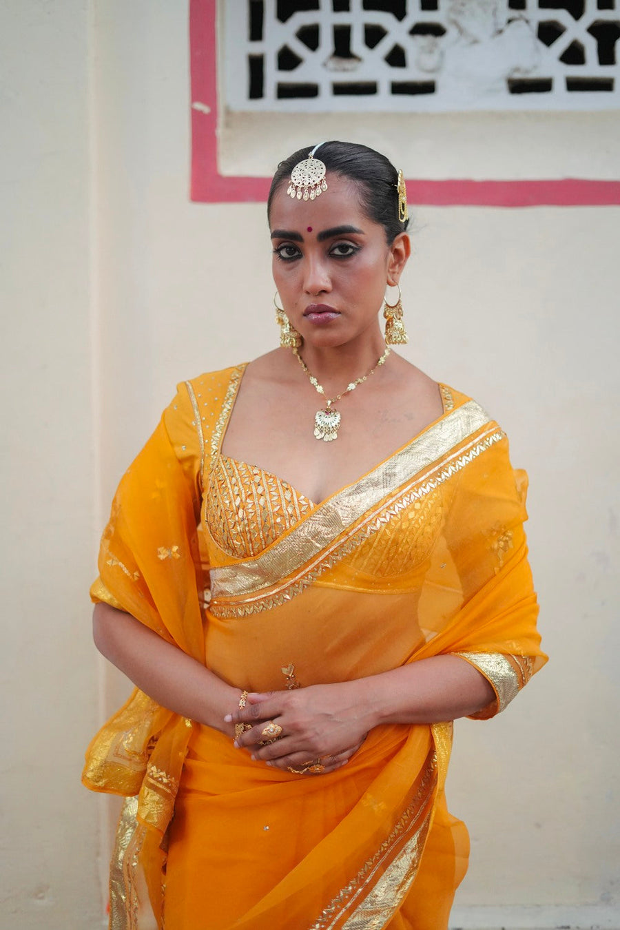 SUNEHRI  SAREE WITH UNSTITCHED BLOUSE