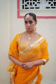 SUNEHRI  SAREE WITH STITCHED BLOUSE  SET OF 2