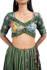 WOMEN'S GREEN COTTON PADMA LEHENGA SET