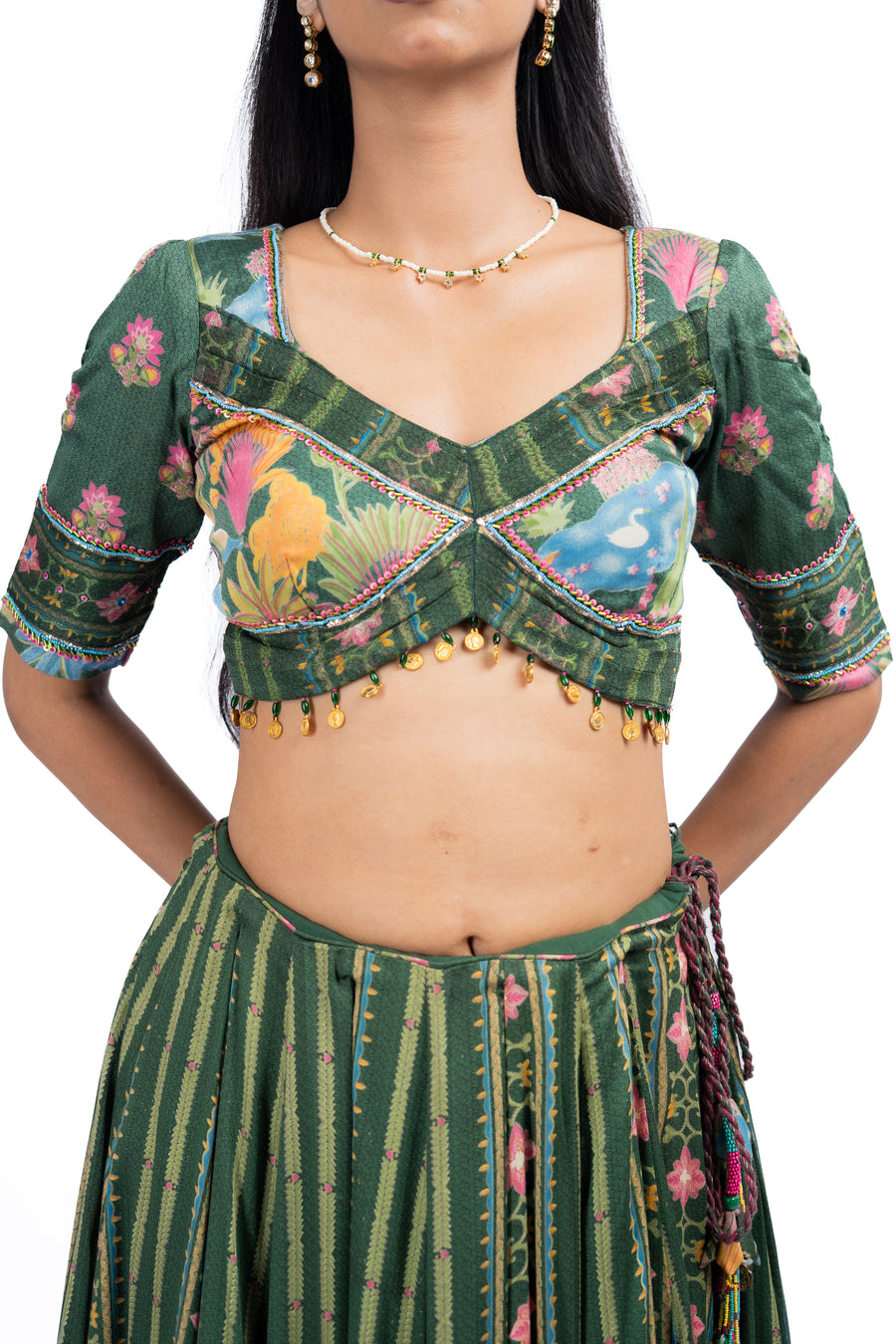 WOMEN'S GREEN COTTON PADMA LEHENGA SET