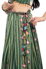 WOMEN'S GREEN COTTON PADMA LEHENGA SET