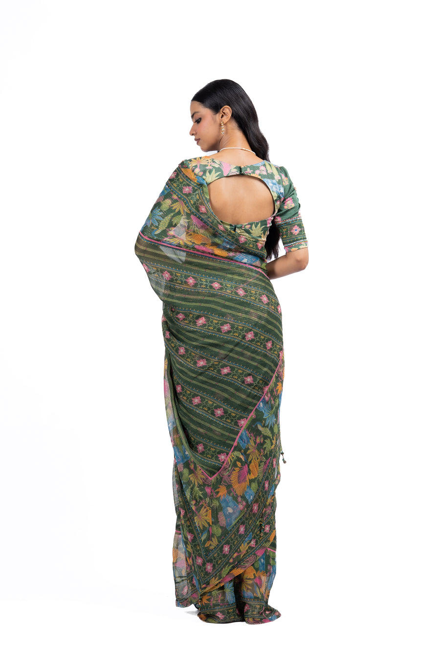 WOMEN'S MULTICOLOR LUREX CHIFFON FALGUNI SAREE
