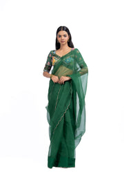 WOMEN'S GREEN CHIFFON TARU SAREE SET