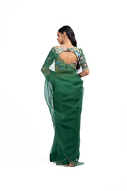 WOMEN'S GREEN CHIFFON TARU SAREE SET
