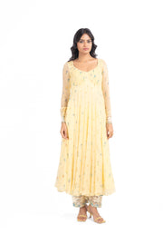 WOMEN'S PASTEL YELLOW - MULTICOLOR CHIFFON  JUNIPER ANARKALI SET