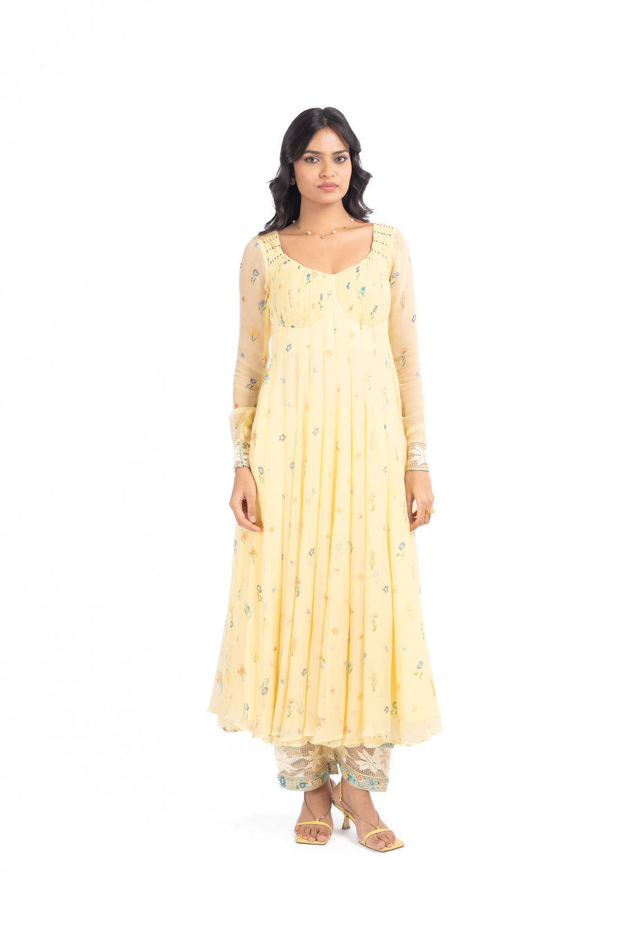 WOMEN'S PASTEL YELLOW - MULTICOLOR CHIFFON  JUNIPER ANARKALI SET