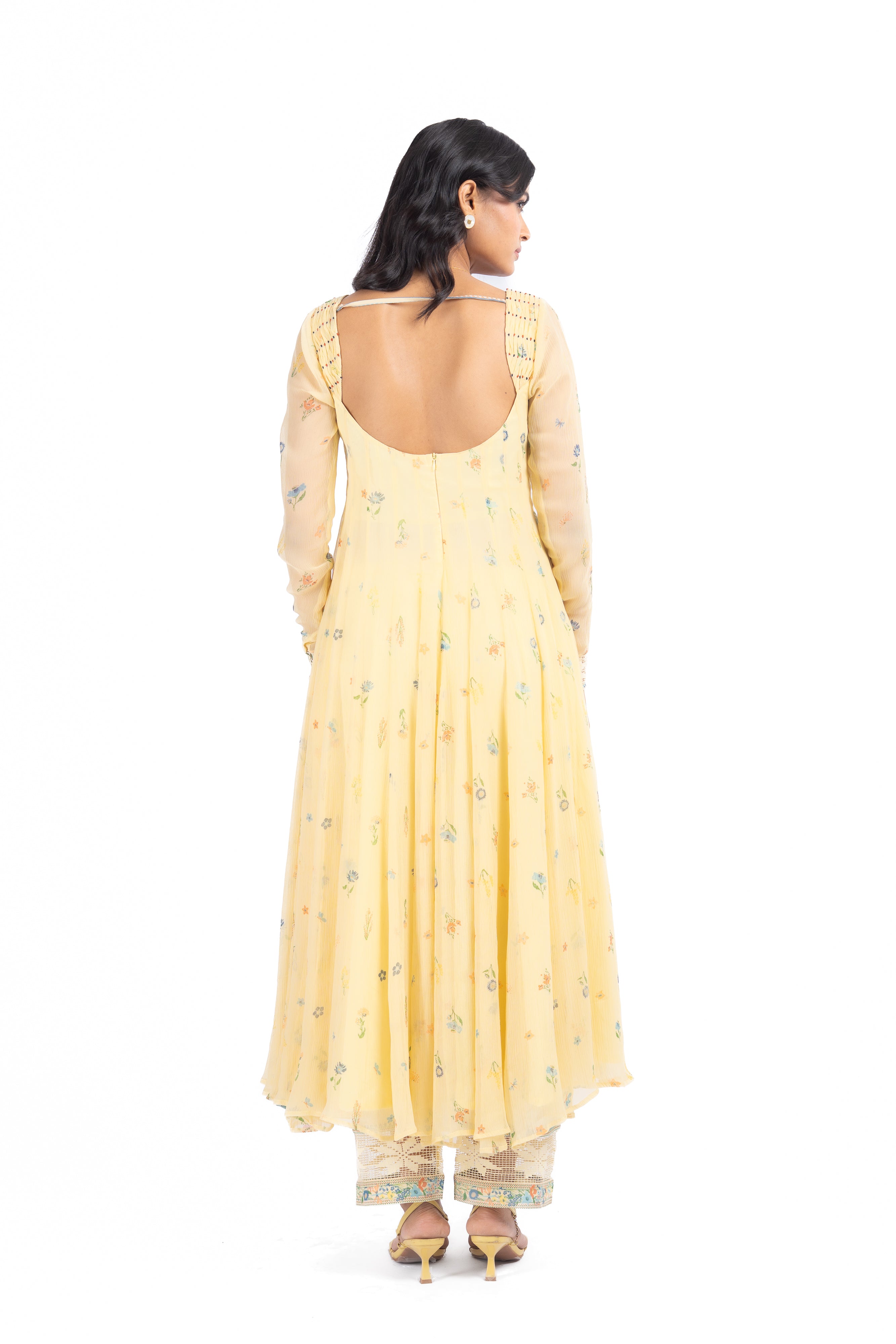 WOMEN'S PASTEL YELLOW - MULTICOLOR CHIFFON  JUNIPER ANARKALI SET