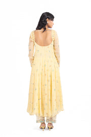 WOMEN'S PASTEL YELLOW - MULTICOLOR CHIFFON  JUNIPER ANARKALI SET