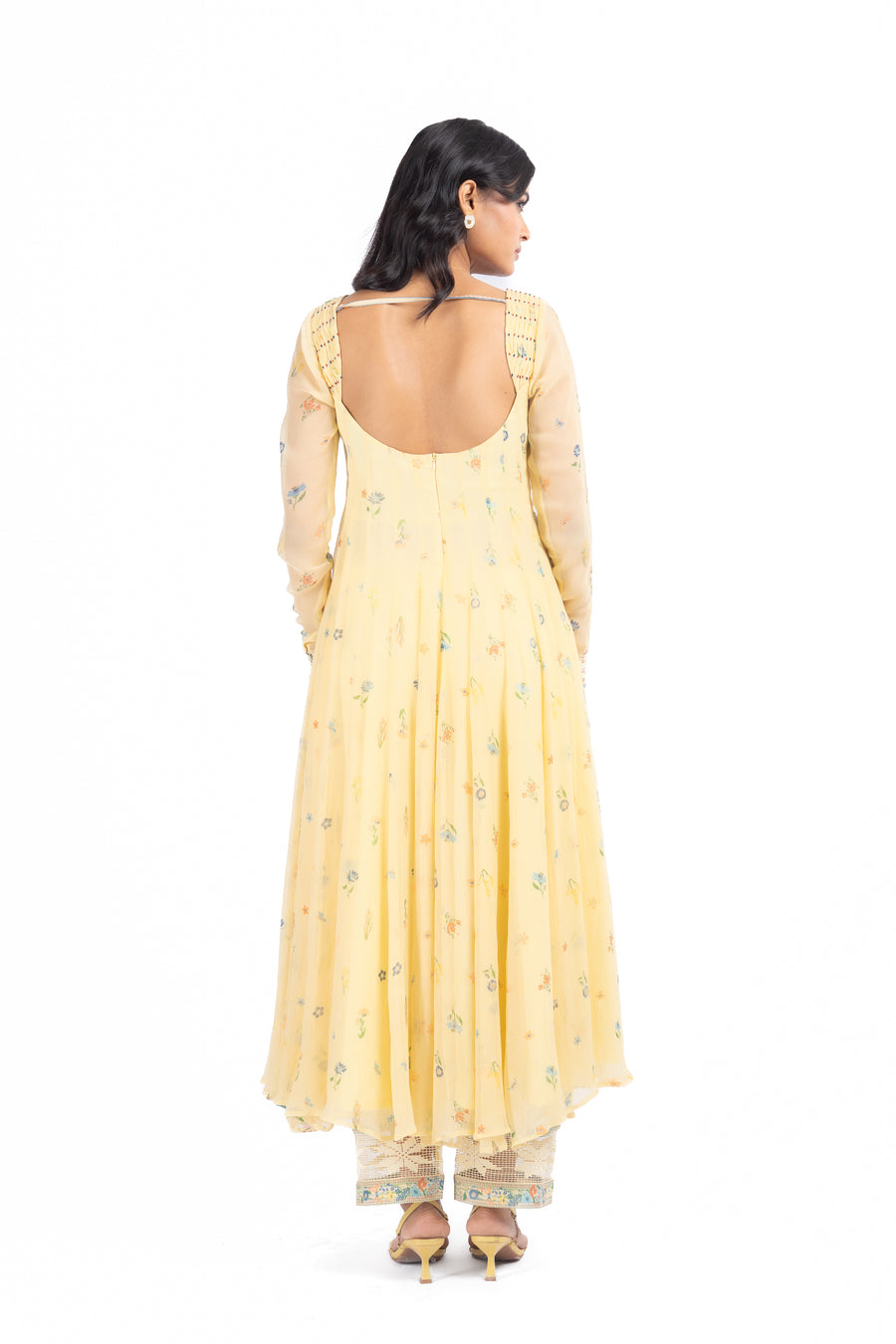 WOMEN'S PASTEL YELLOW - MULTICOLOR CHIFFON  JUNIPER ANARKALI SET