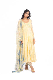 WOMEN'S PASTEL YELLOW - MULTICOLOR CHIFFON  JUNIPER ANARKALI SET