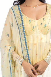 WOMEN'S PASTEL YELLOW - MULTICOLOR CHIFFON  JUNIPER ANARKALI SET