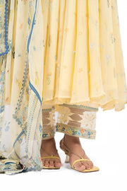 WOMEN'S PASTEL YELLOW - MULTICOLOR CHIFFON  JUNIPER ANARKALI SET
