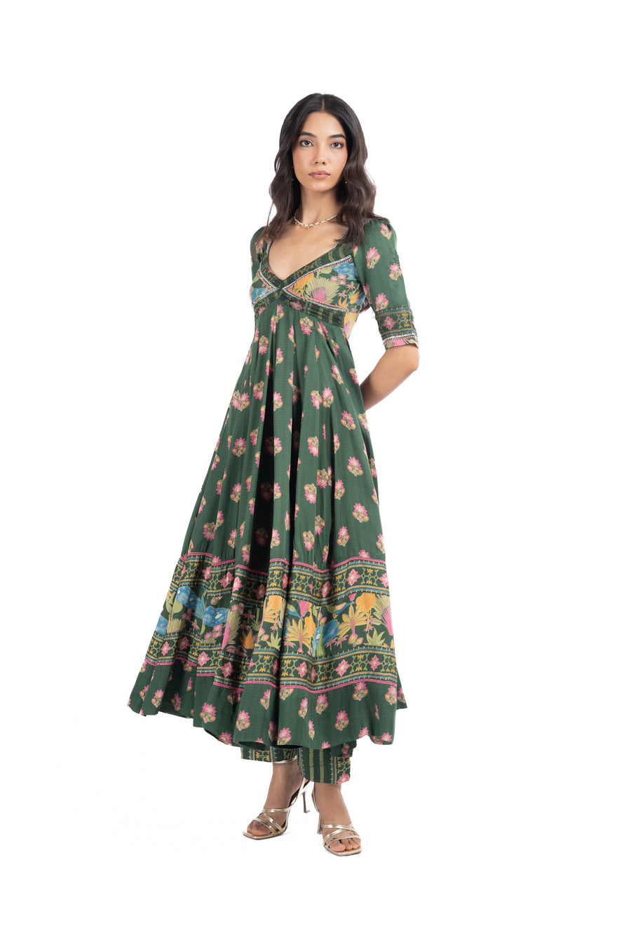 WOMEN'S GREEN COTTON GAURI ANARKALI SET