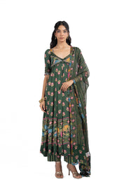 WOMEN'S GREEN COTTON GAURI ANARKALI SET