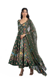 WOMEN'S GREEN COTTON GAURI ANARKALI SET