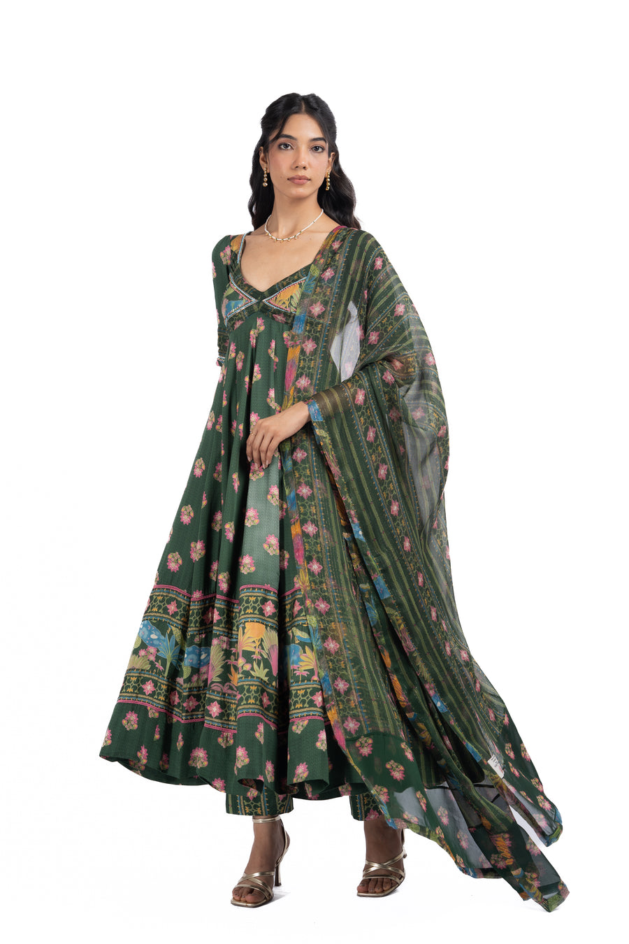 WOMEN'S GREEN COTTON GAURI ANARKALI SET