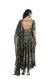 WOMEN'S GREEN COTTON GAURI ANARKALI SET